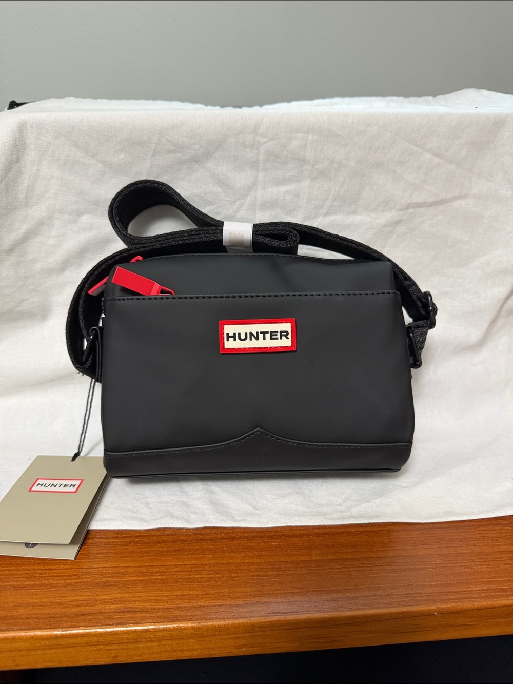 Hunter Black Crossbody with Red Trim Accent